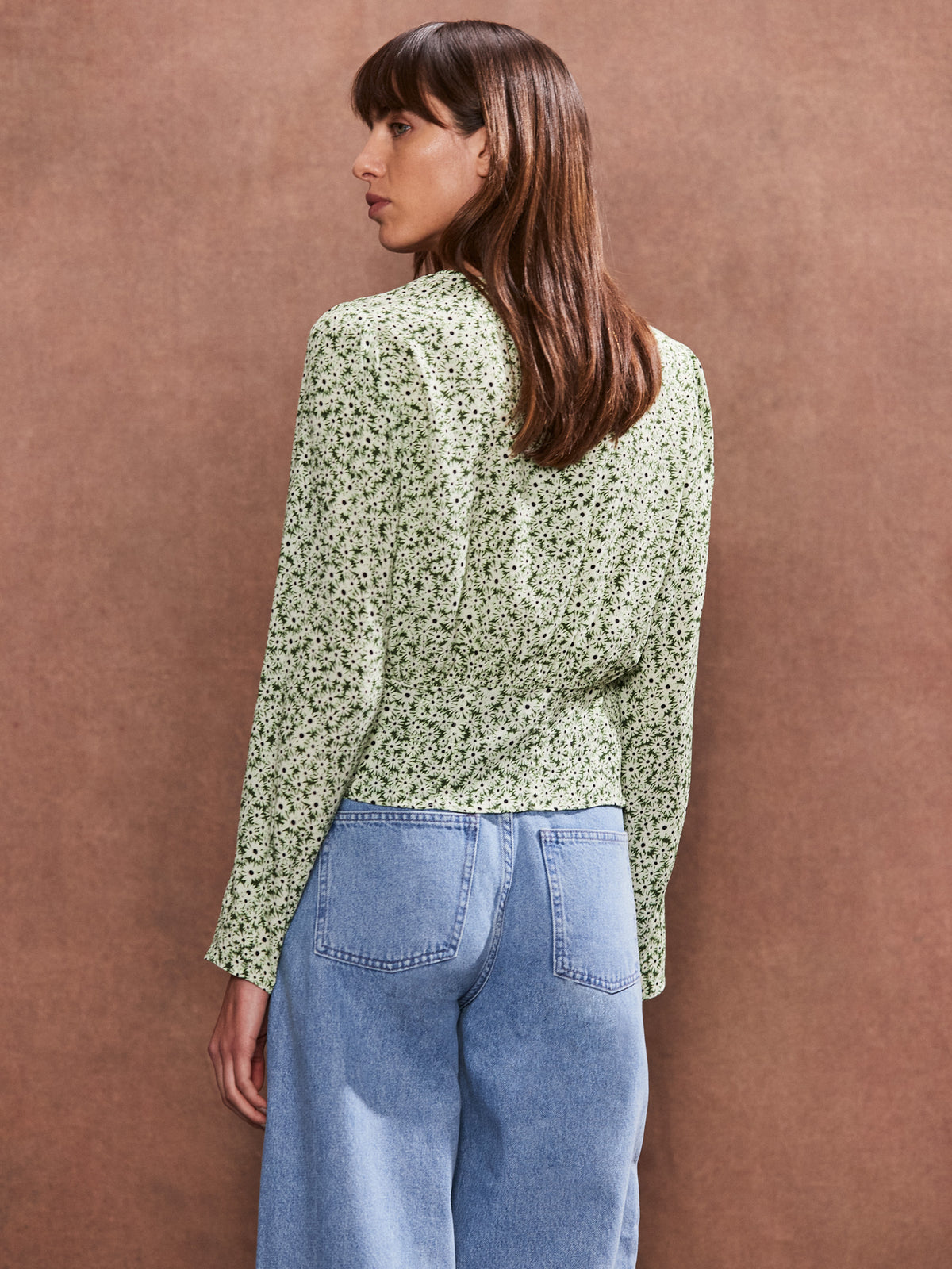Green Ditsy Pintuck Blouse