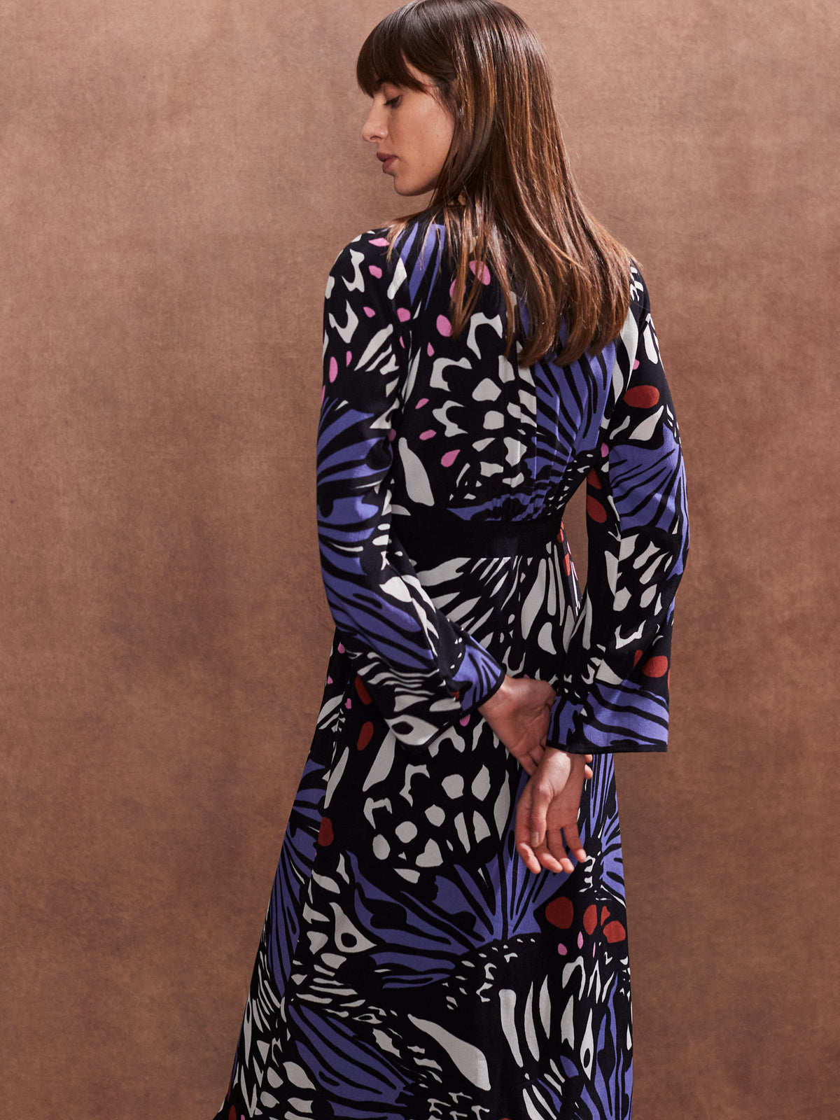 Petite Purple Multi Butterfly Print Button Through Dress
