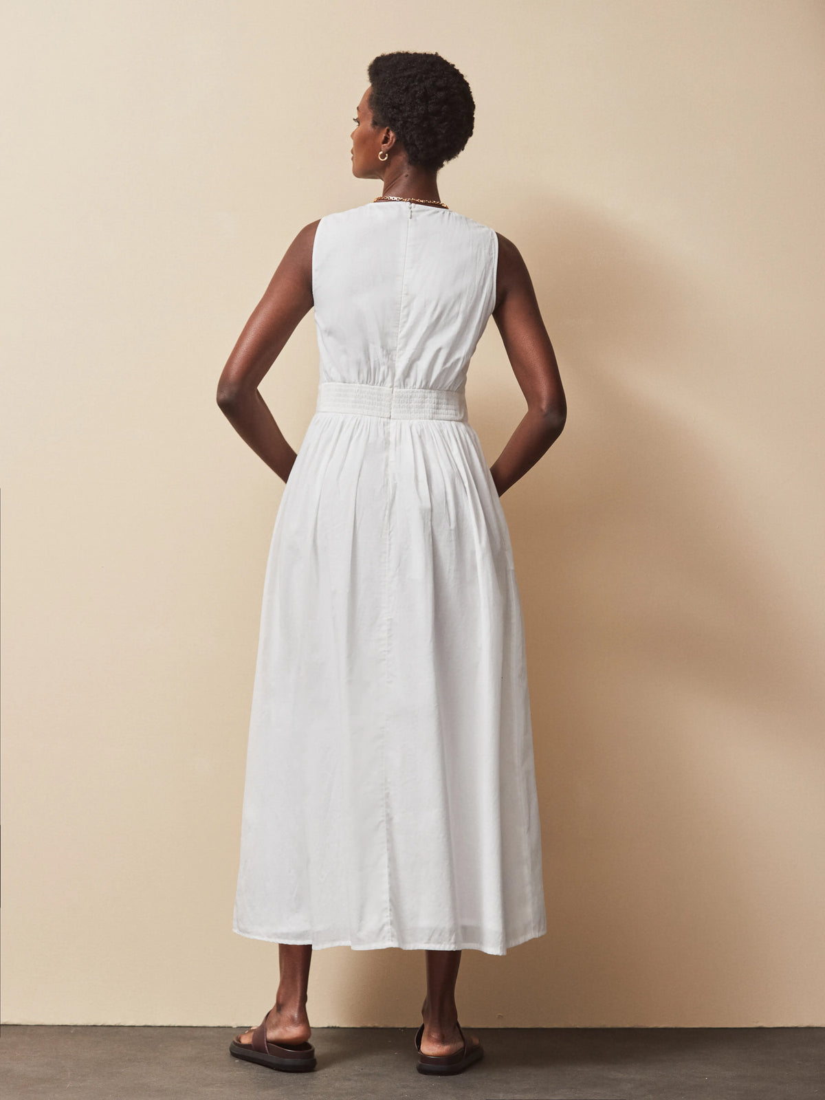Petite White Cotton Voile Keyhole Front Midi Dress