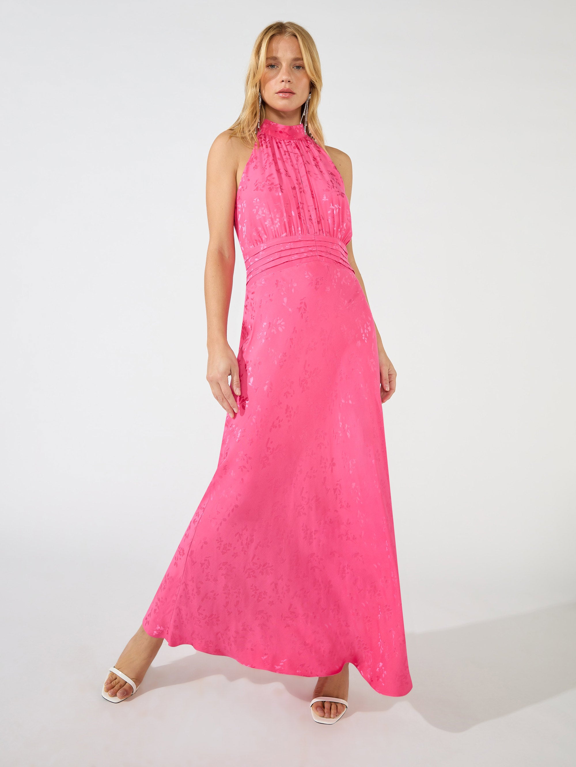 Camilla Pink Jacquard High Neck Keyhole Midi Dress – Ro&Zo