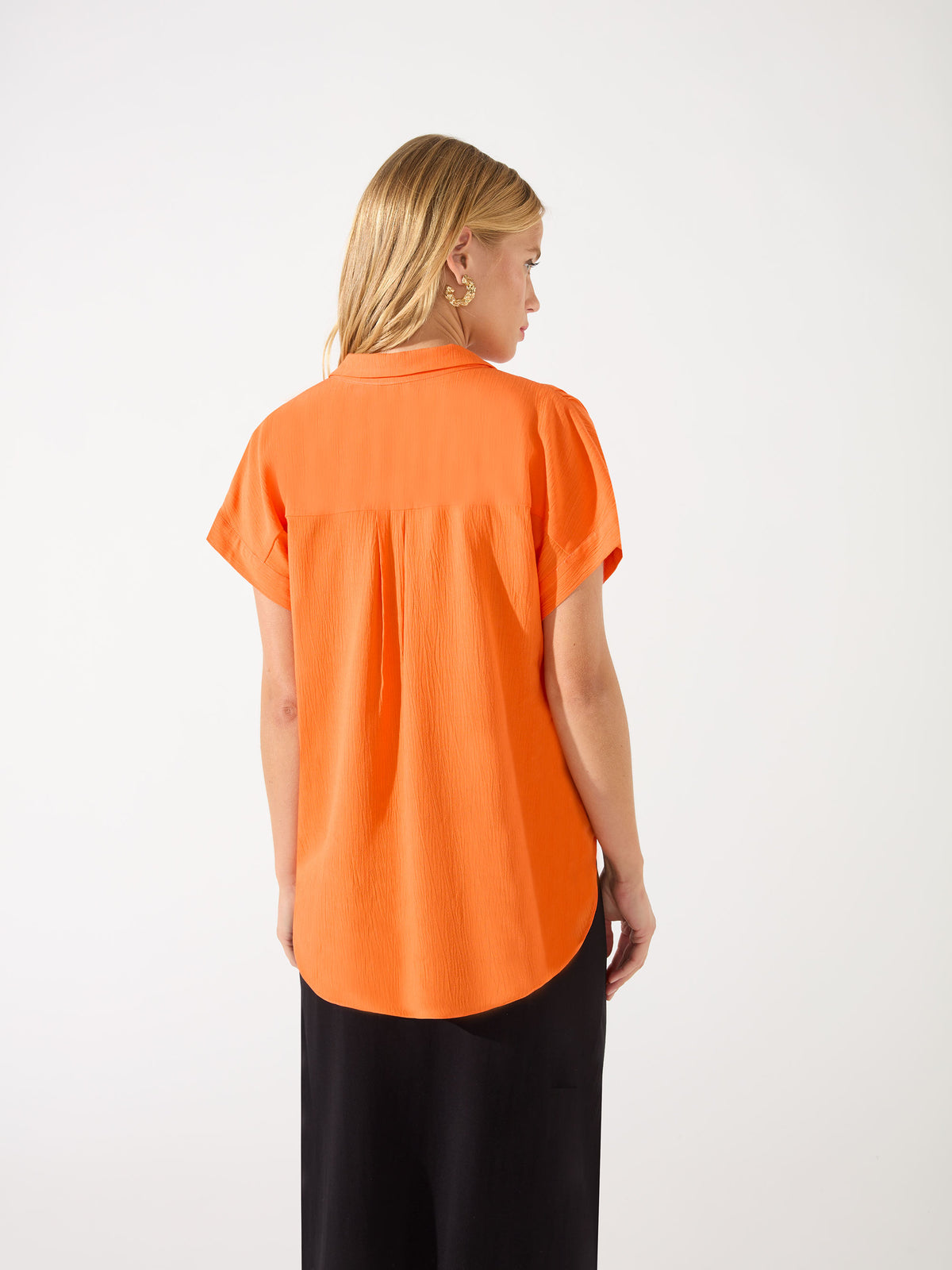 Orange Crinkle Grown On Sleeve Shirt