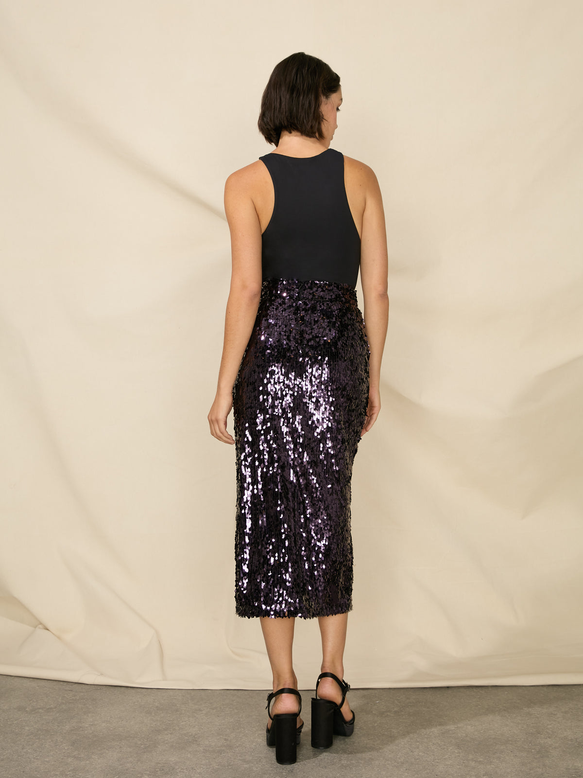 Petite Purple Sequin Split Front Skirt