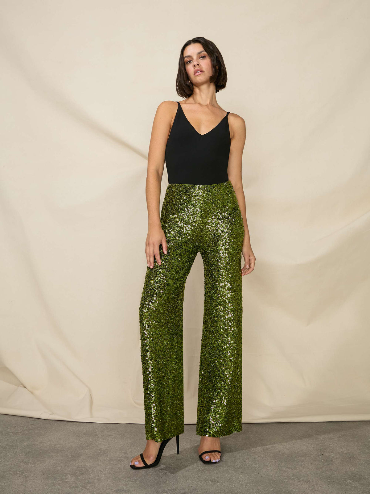 Petite Olive Cluster Sequin Trousers
