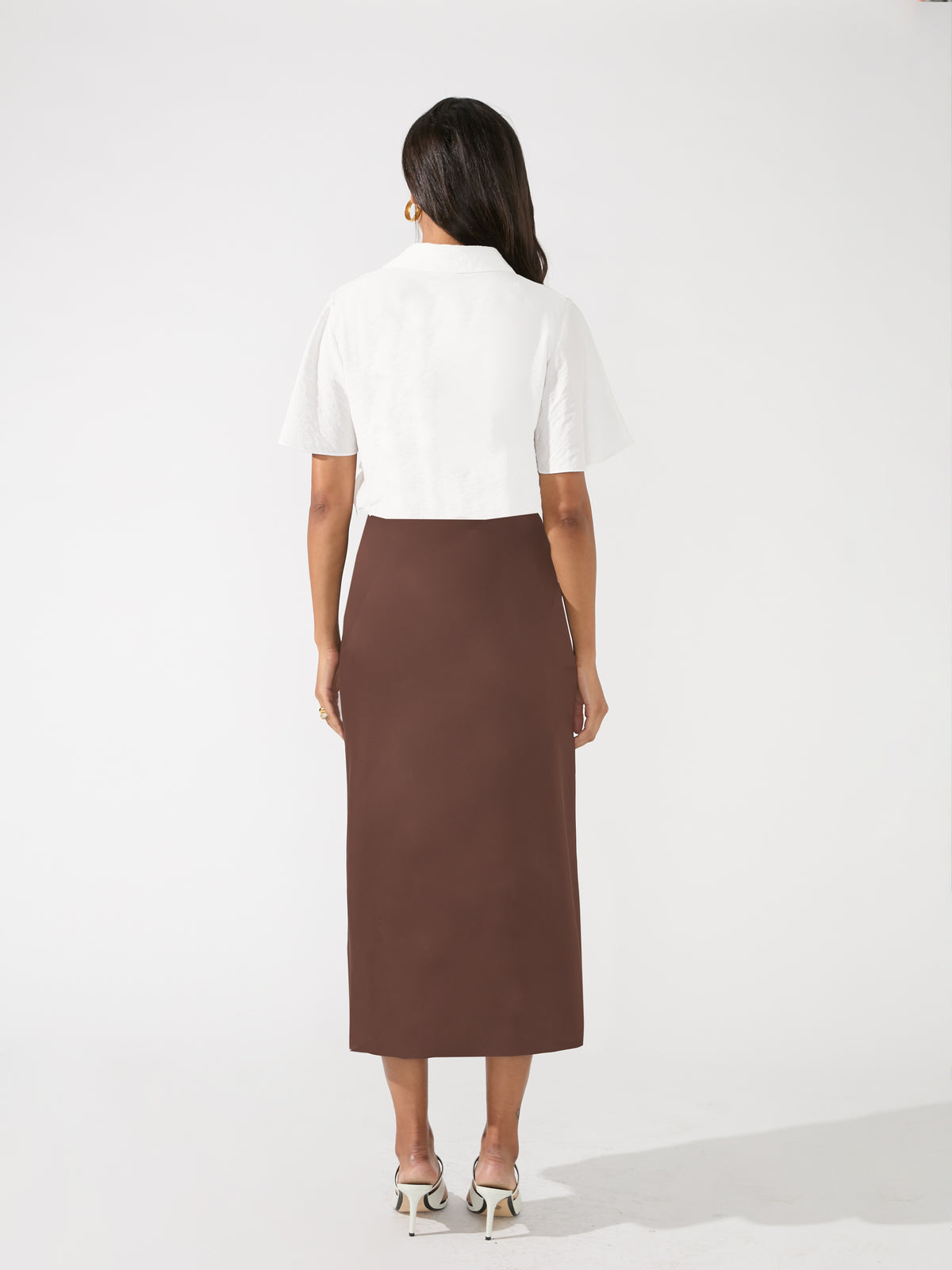 Petite Brown Satin Bias Skirt