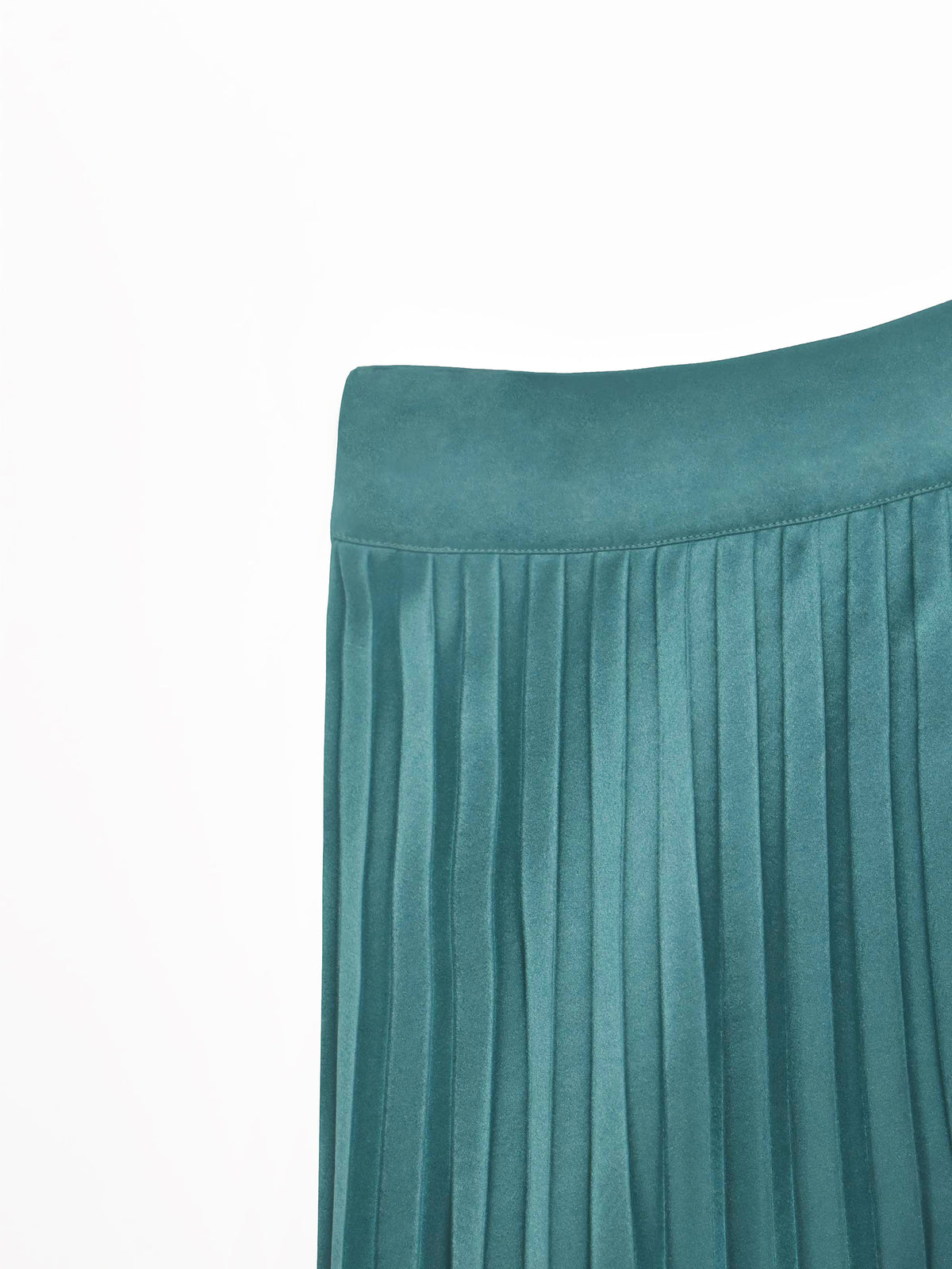 Petite Green Pleated Satin Midi Skirt