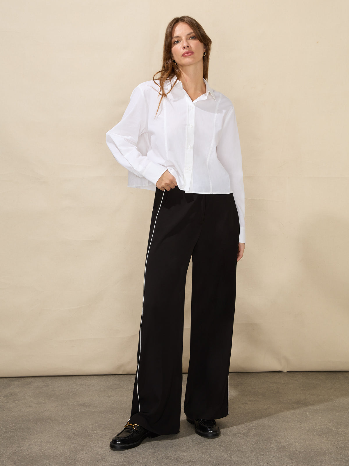 Black Crepe Contrast Piping Trousers