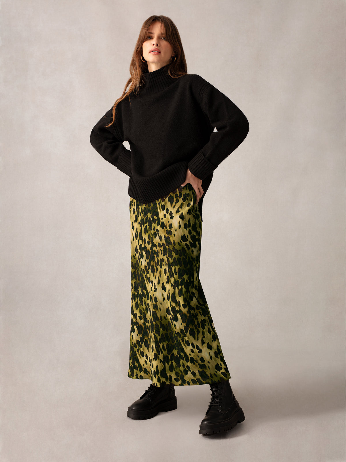 Soft Leopard Bias Cut Skirt