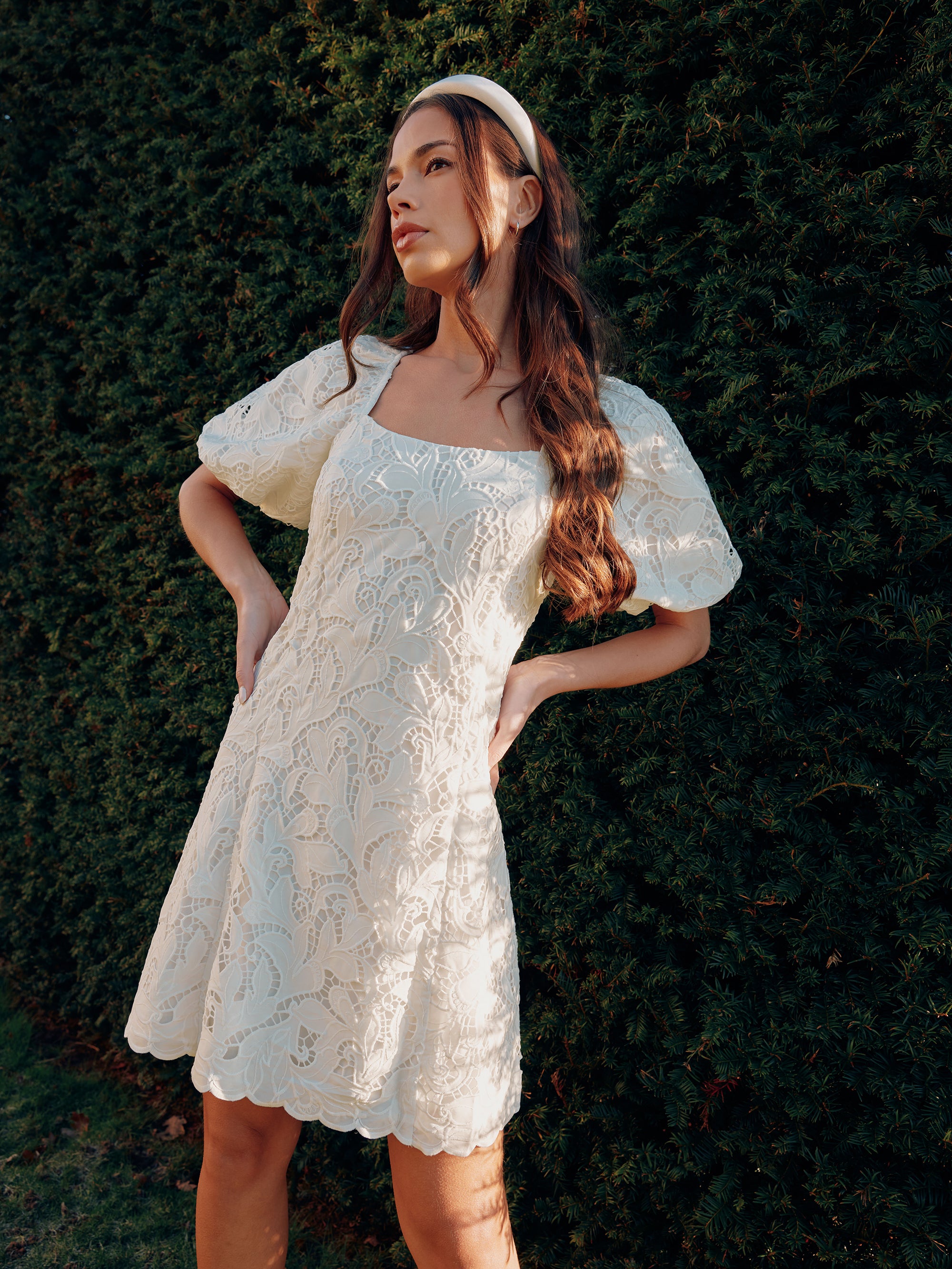 Ivory Lace Puff Sleeve Square Neck Dress – Ro&Zo