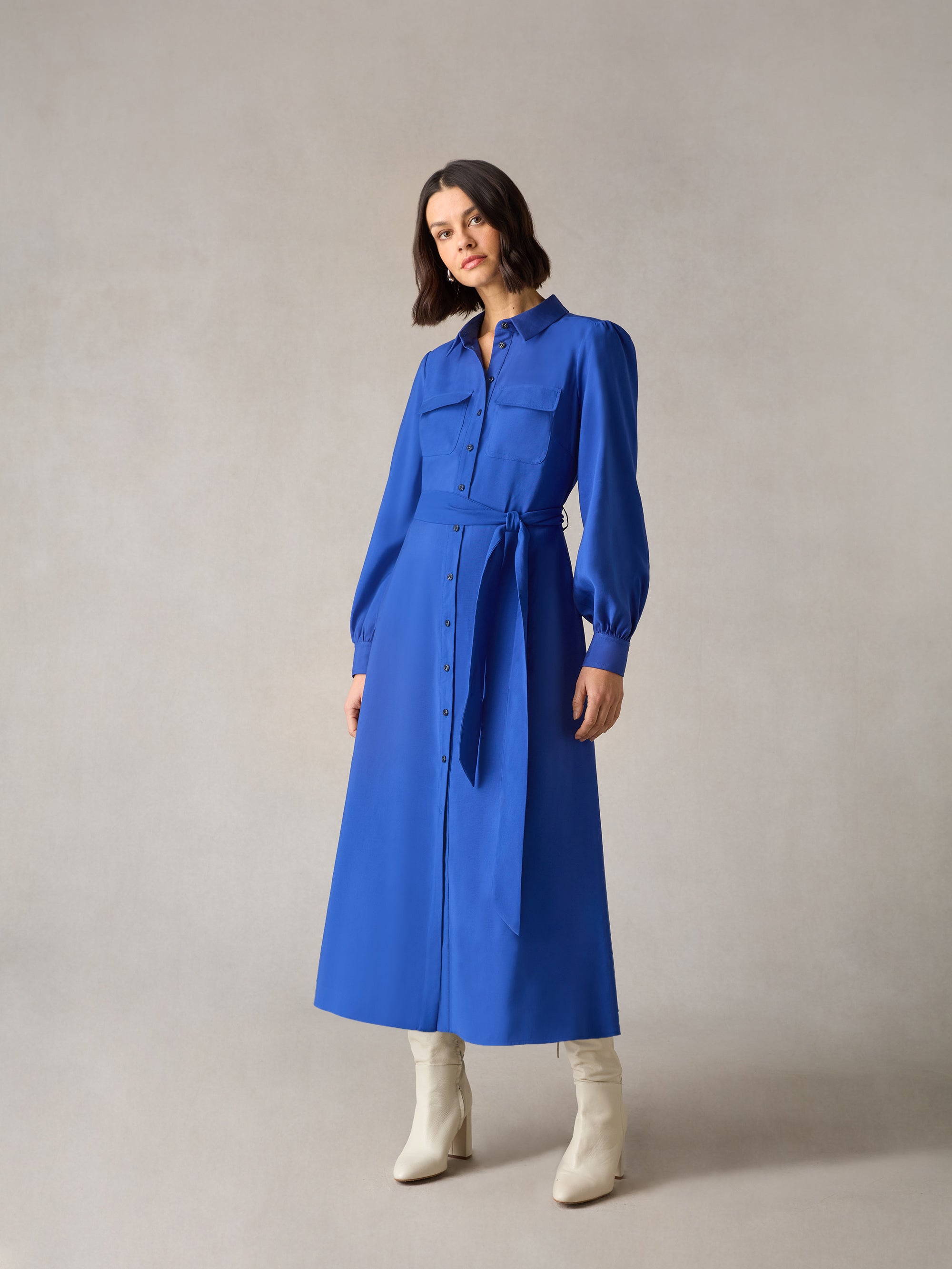 Petite Blue Pocket Detail Midi Shirt Dress Ro Zo