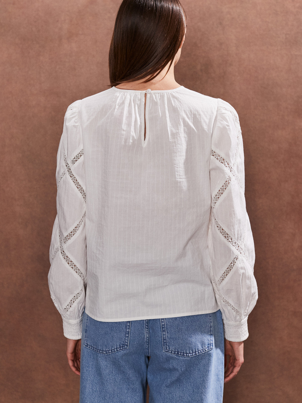 Ivory Diamond Lace Trim Blouse