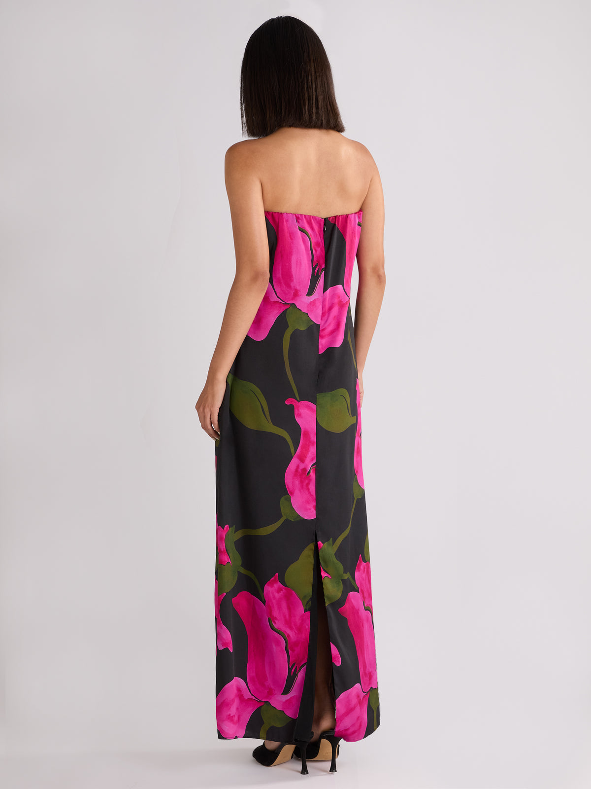 Petite Kira Pink Floral Satin Bandeau Dress