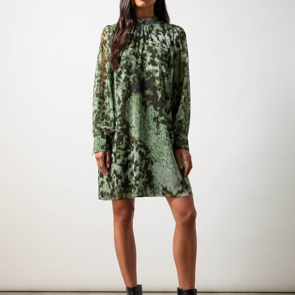 Green Leopard Print High Neck Dress Ro&Zo Green Leopard Print High Neck Dress Ro&Zo