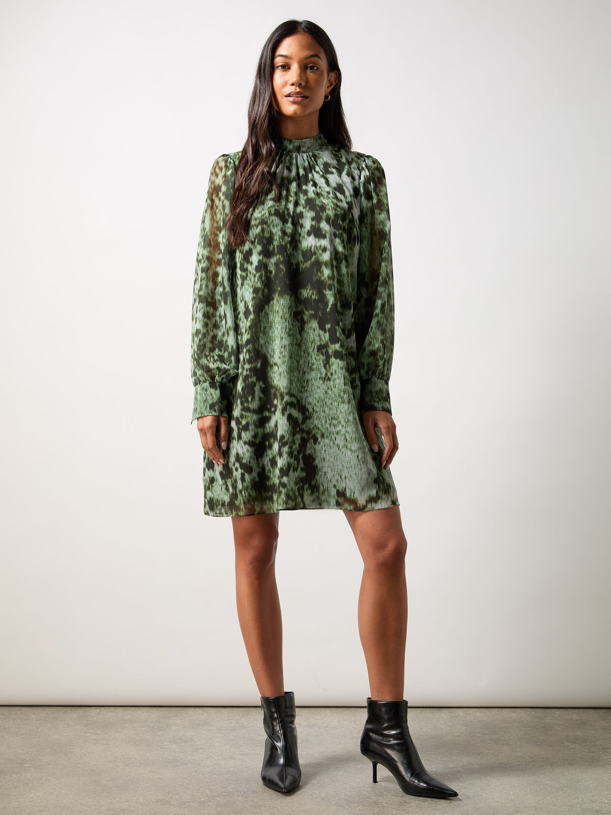 Petite Green Leopard Print High Neck Dress