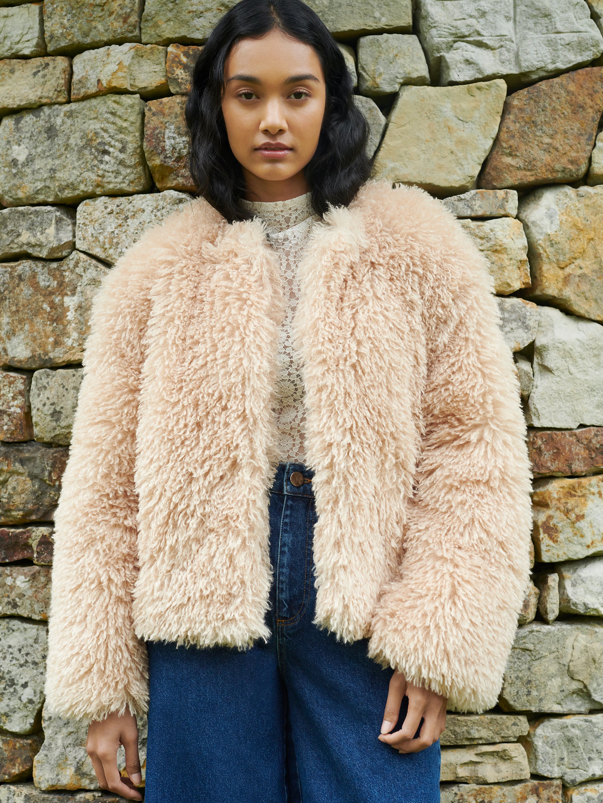 Winter Love Faux Fur Coat - beige Mサイズ Winter Love Faux Fur Coat