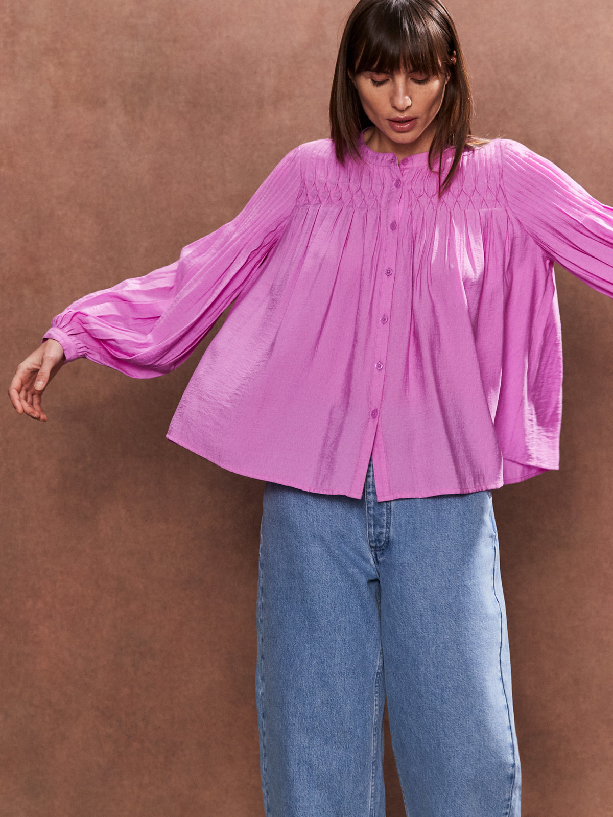 Pink Smocked Detail Blouse