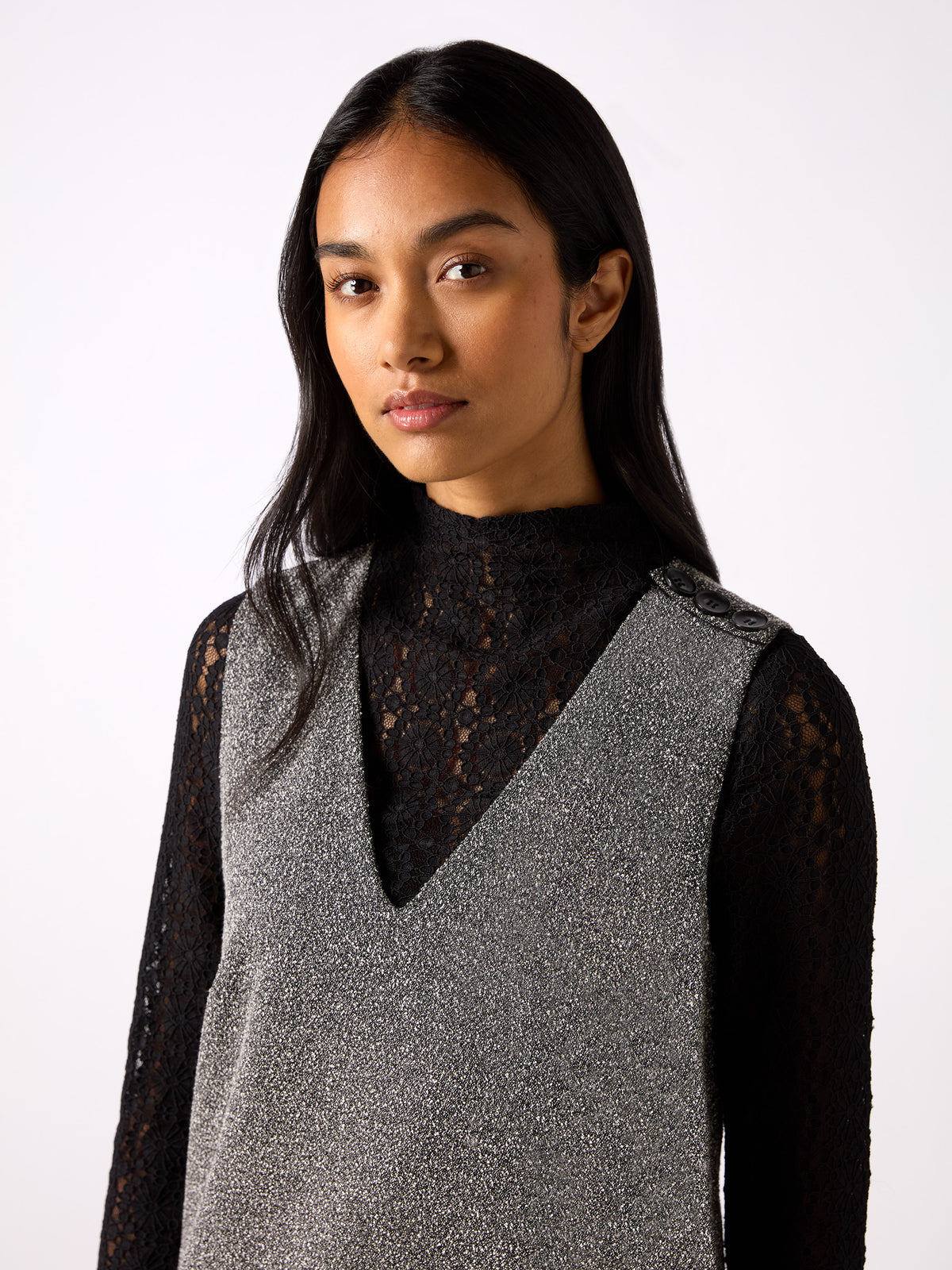 Petite Grey Textured V-Neck Mini Dress