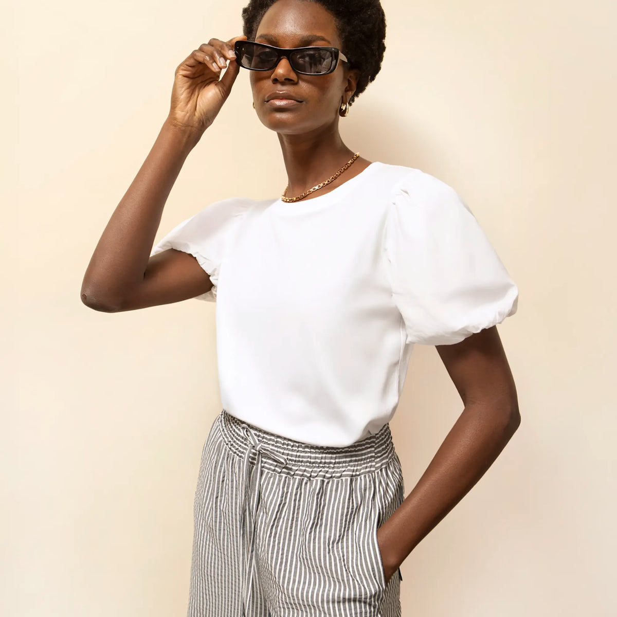 White Pure Cotton Puff-Sleeve T-Shirt – Ro&Zo
