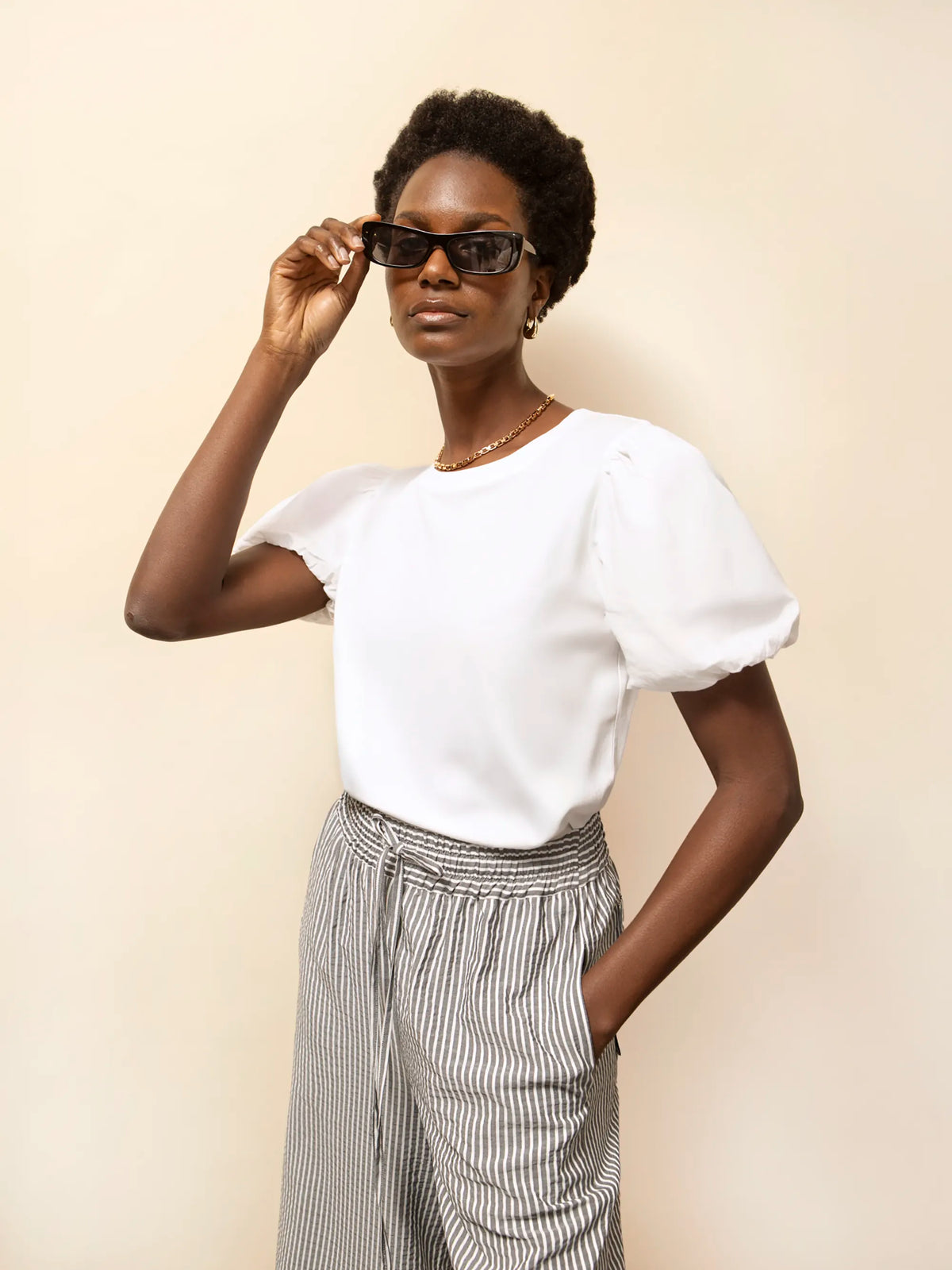 White Pure Cotton Puff-Sleeve T-Shirt