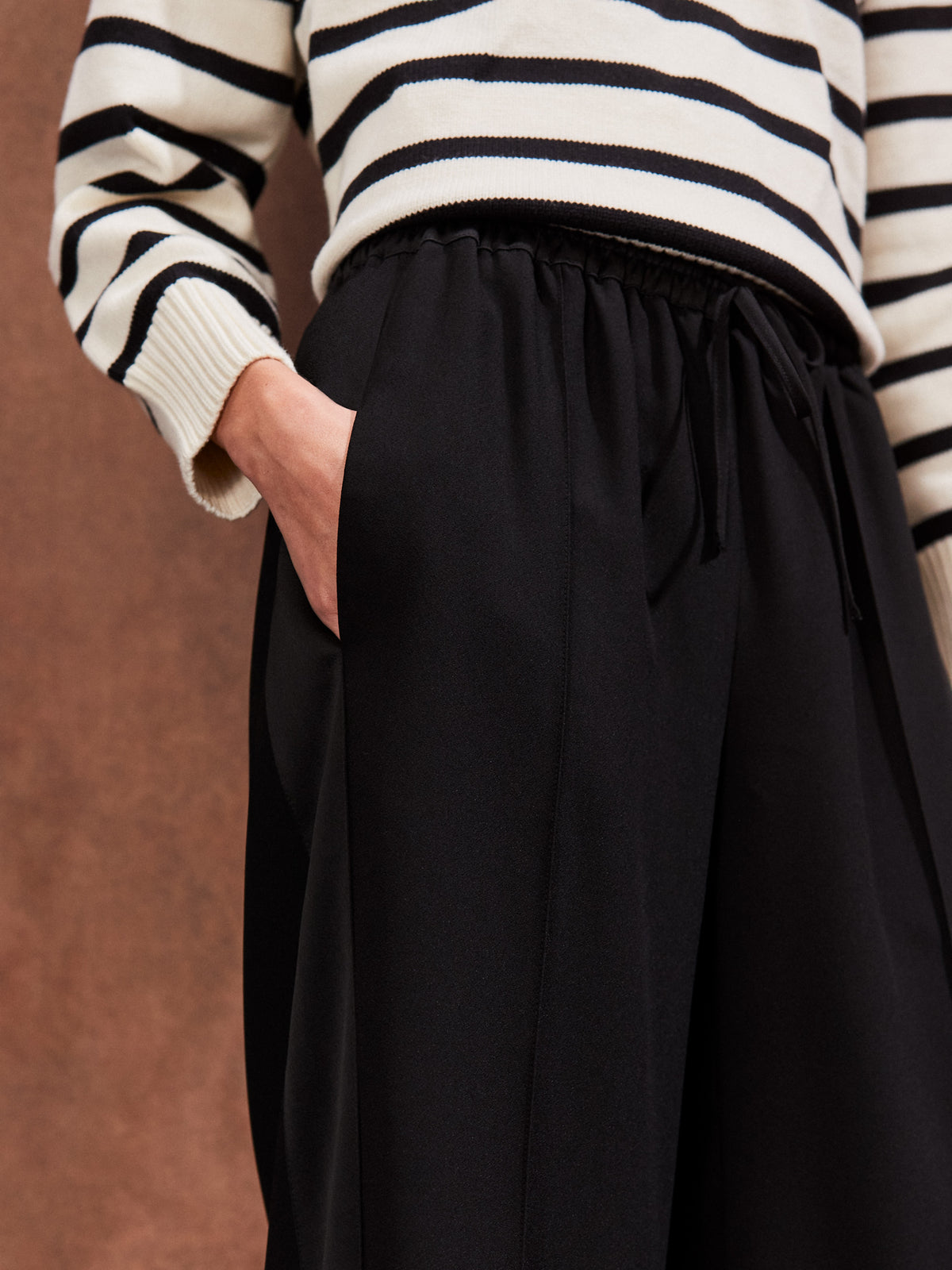 Petite Black Satin Side Stripe Trousers