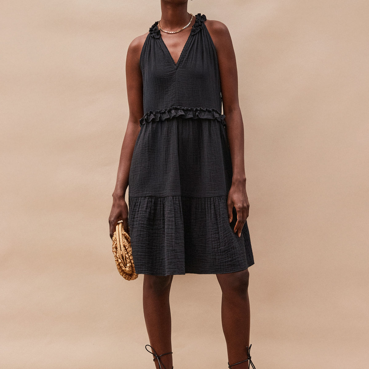 petite black halter neck frilled mini dress Plt Petite Black Halter Neck Frilled Mini Dress