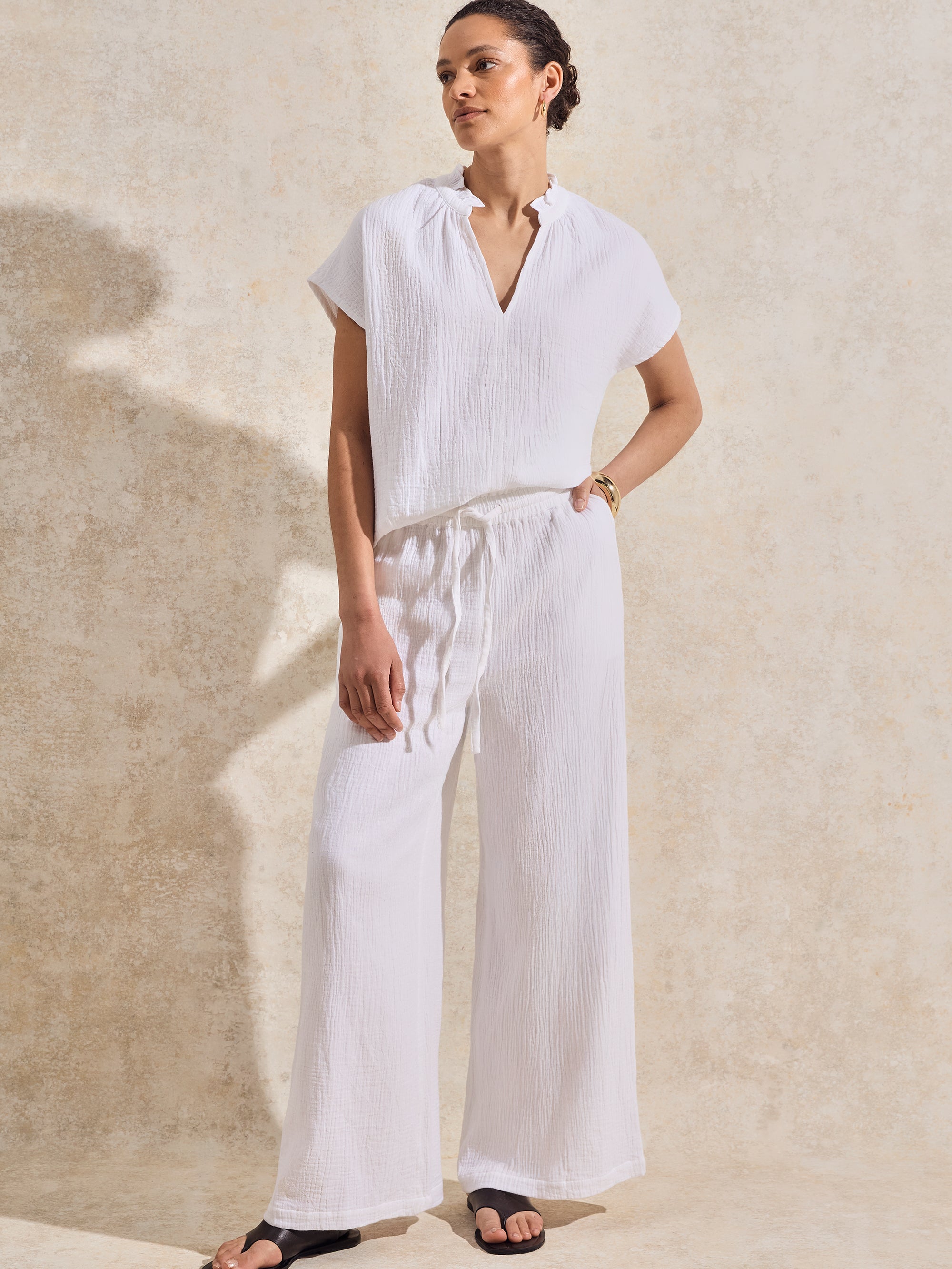 White Cheesecloth Wide-Leg Trousers – Ro&Zo