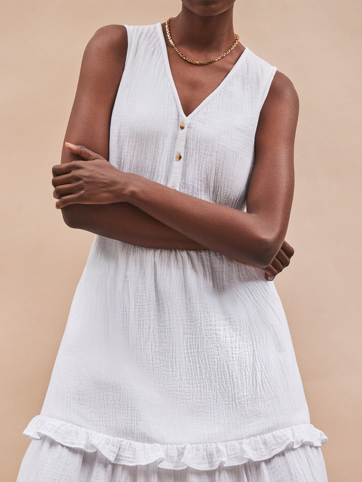 Petite White V-Neck Cheesecloth Midaxi Dress