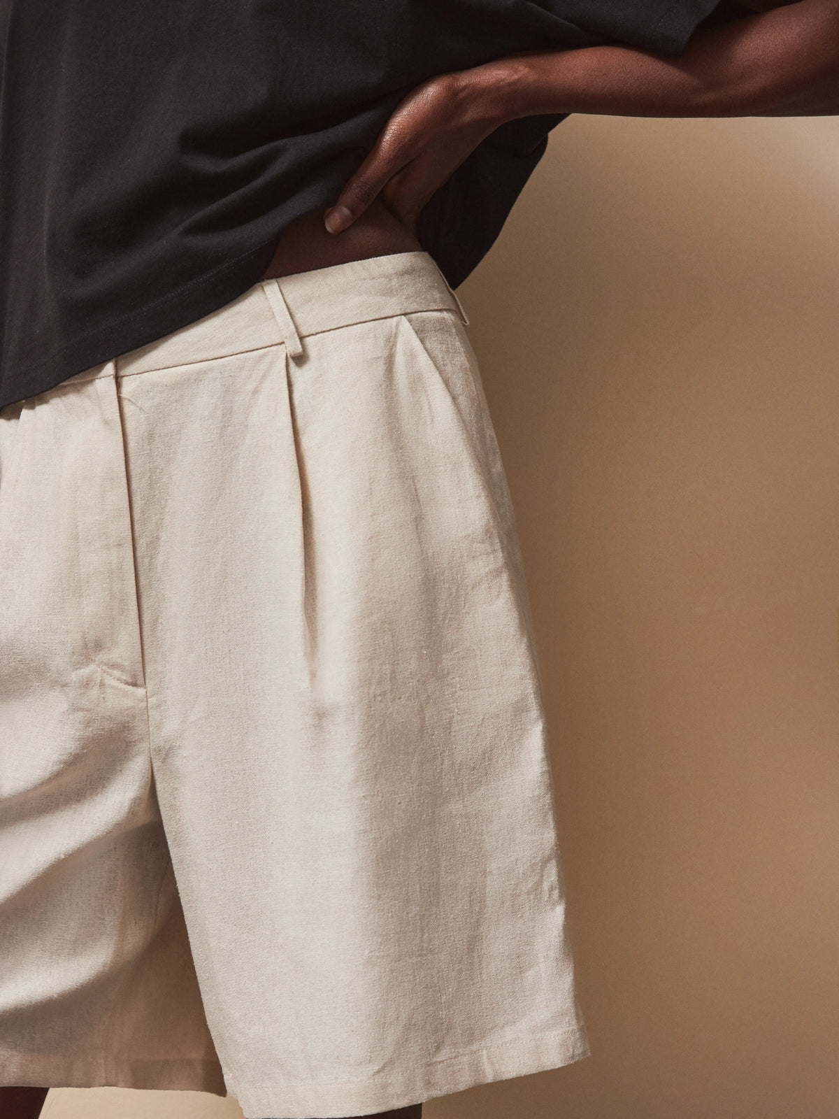 Ecru Linen-Blend Bermuda Shorts
