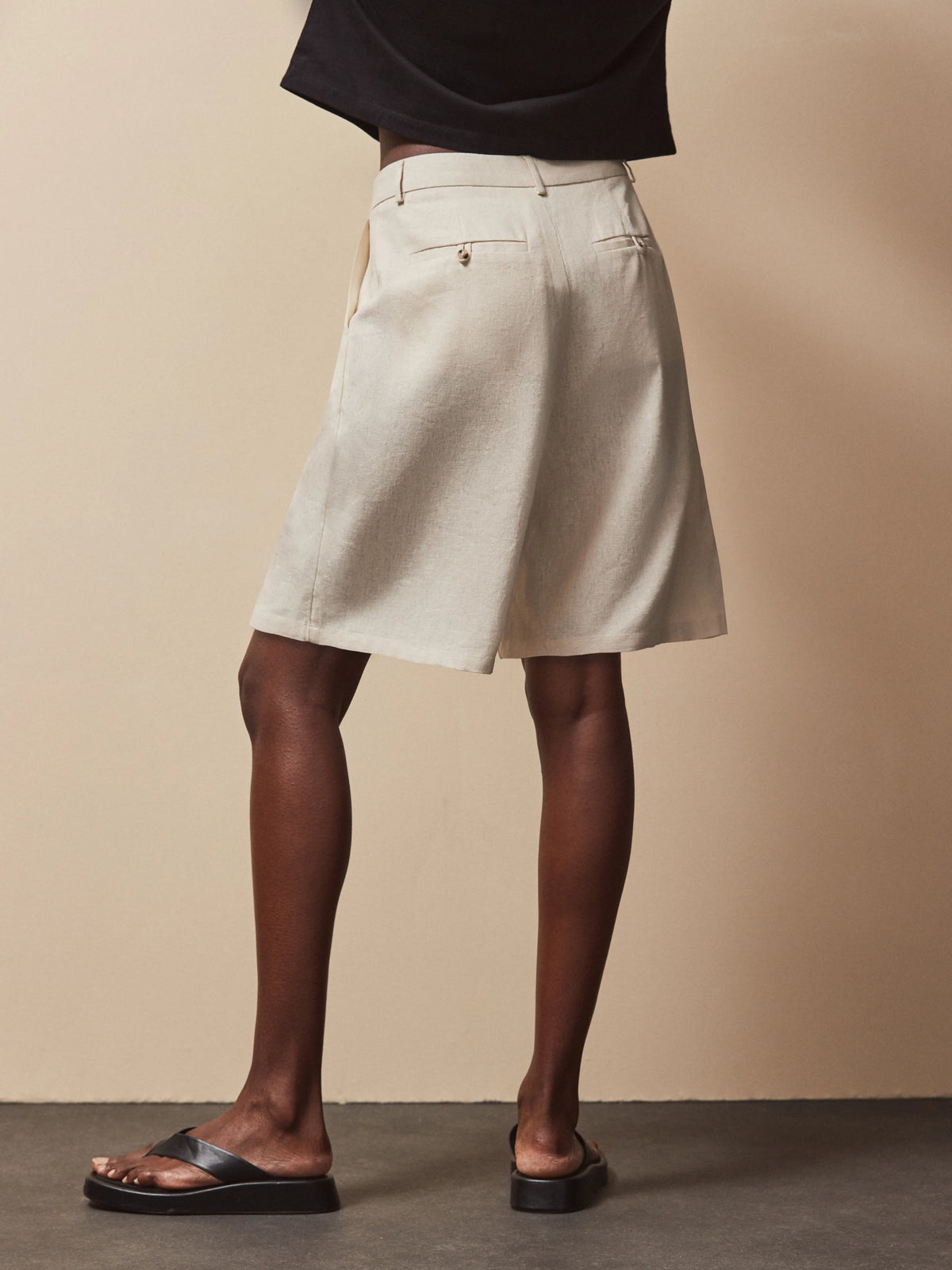 Ecru Linen-Blend Bermuda Shorts