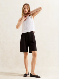 Black Linen Blend Bermuda Shorts
