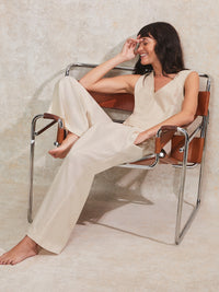 Ecru Linen-Blend Trousers
