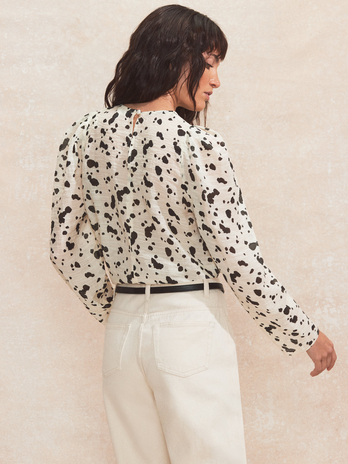 Mono Dalmatian Print Puff Sleeve Blouse