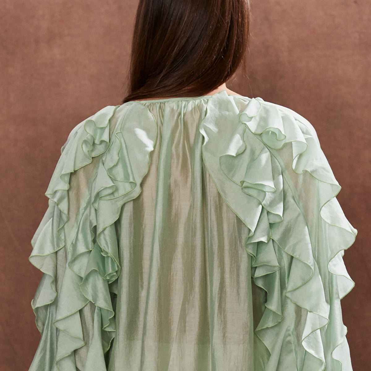 Green Ruffle-Detail Boho Blouse | Ro&Zo