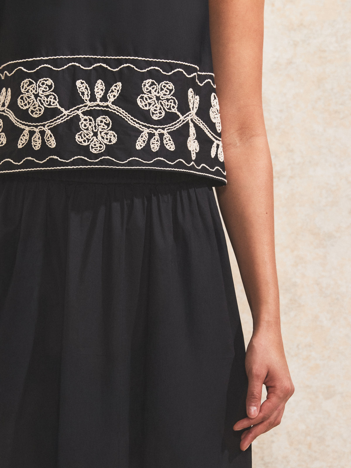 Black Embroidered Sleeveless Top