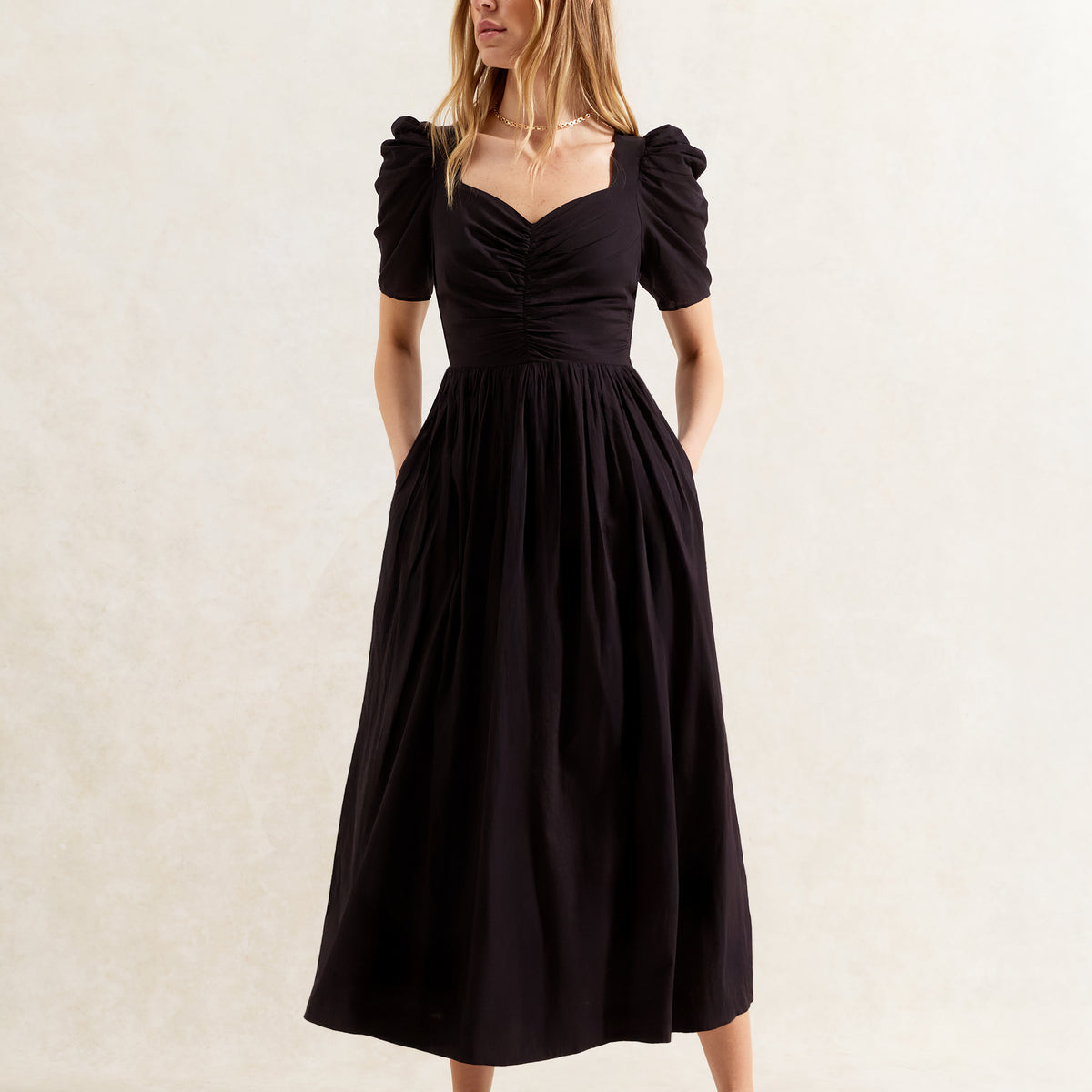 Black Sweetheart Neckline Cotton Voile Midi Dress – Ro&Zo