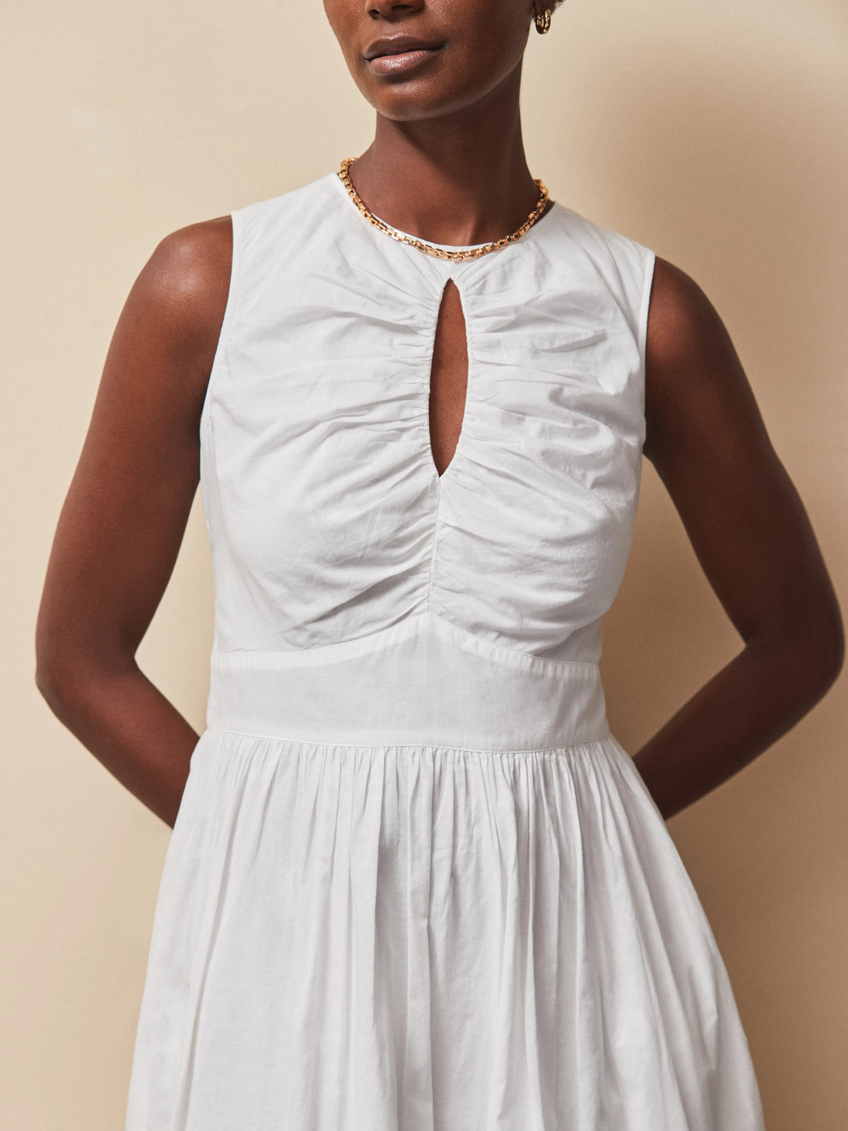 Petite White Cotton Voile Keyhole Front Midi Dress