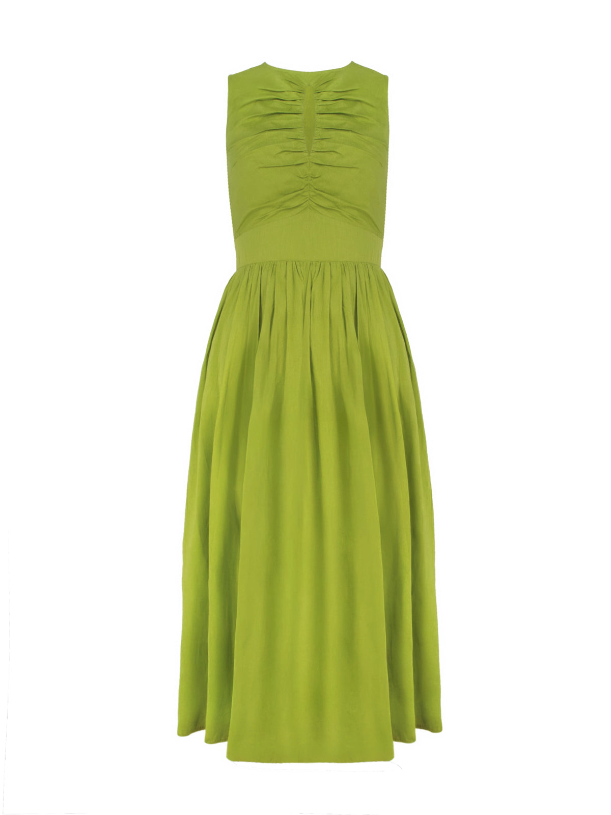 Green Cotton Voile Keyhole Front Midi Dress