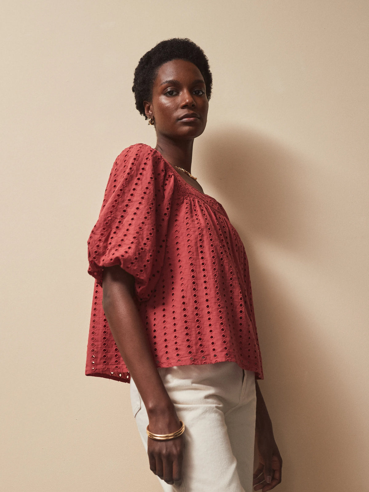 Rust Broderie Anglaise Cotton Smock Top