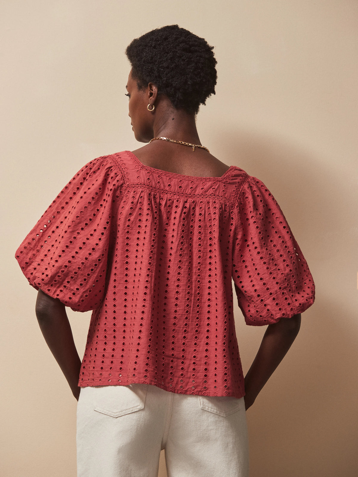 Rust Broderie Anglaise Cotton Smock Top