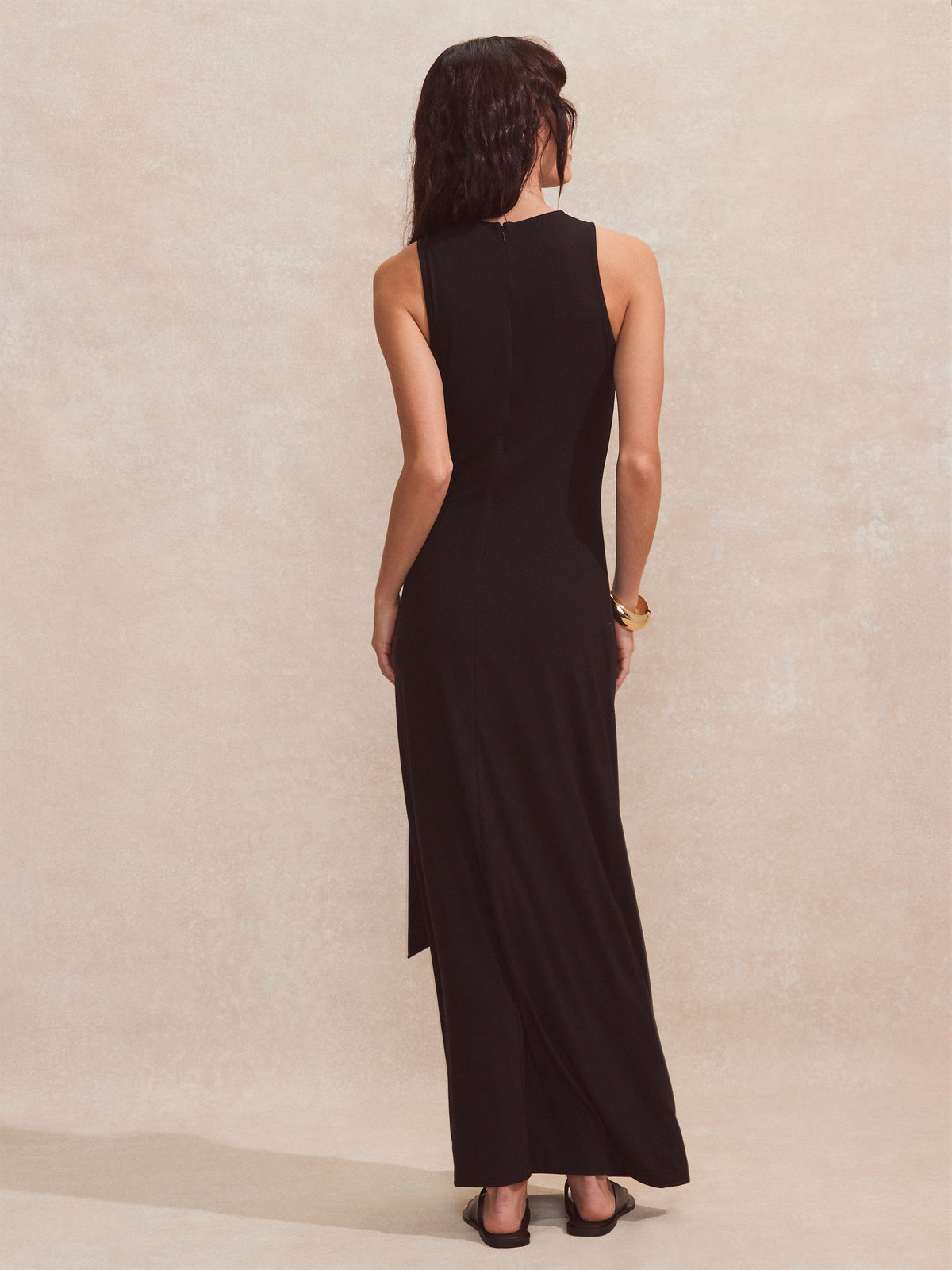 Black Wrap-Detail Jersey Dress