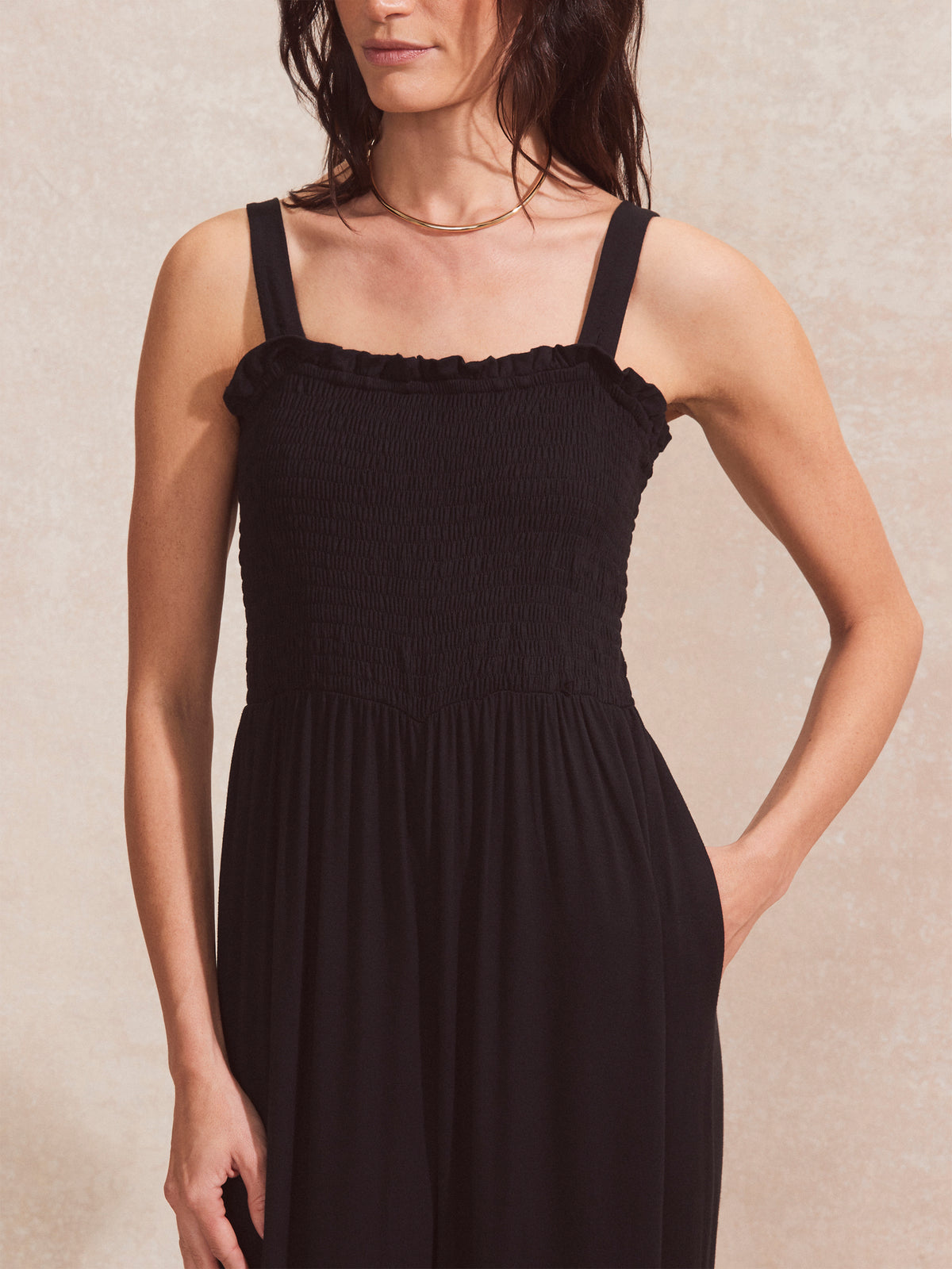 Black Shirred Bodice Jersey Jumpsuit