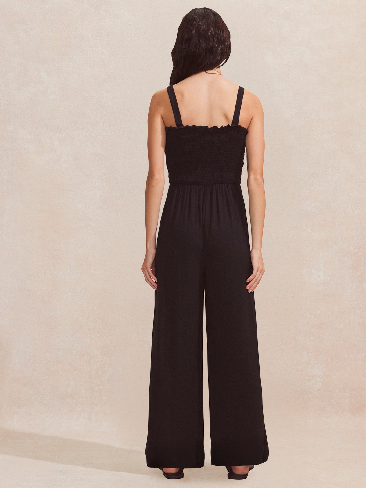 Black Shirred Bodice Jersey Jumpsuit