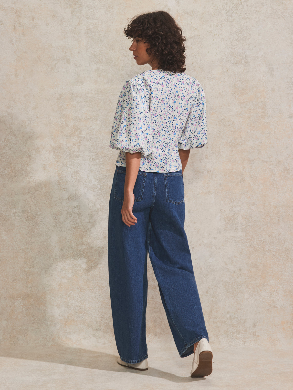 Ivory Ditsy-Print Twist-Front Blouse