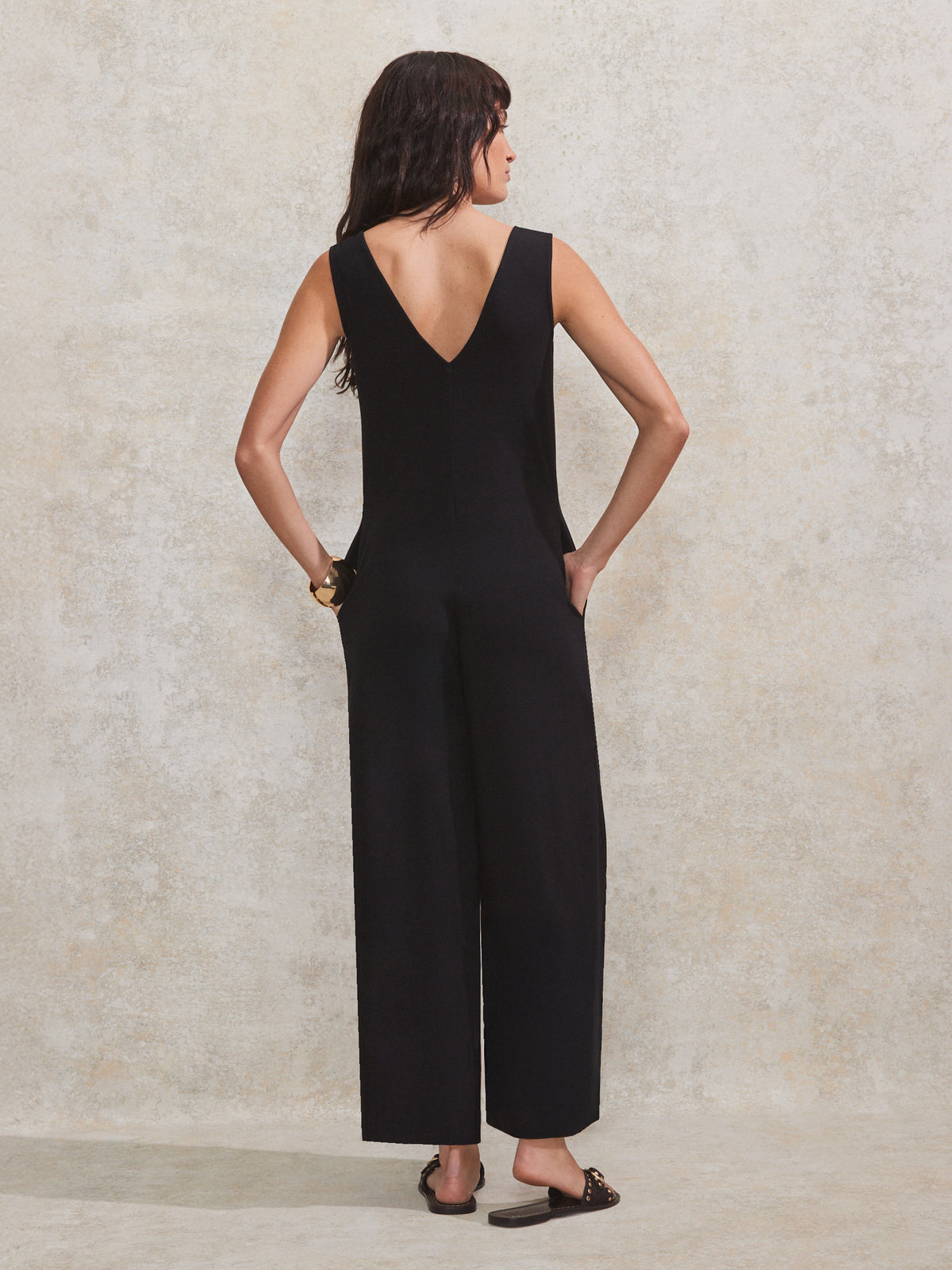 Black Jersey V Neck Jumpsuit
