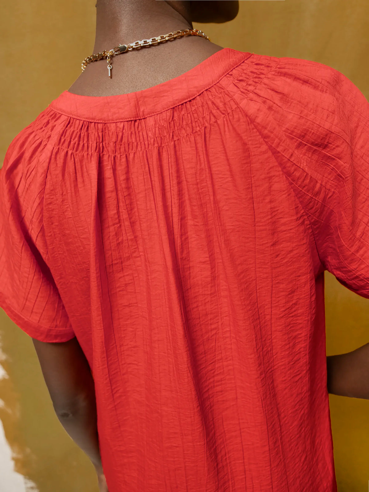 Red Gathered-Detail Short Dress