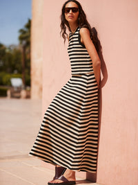 Mono Chevron-Stripe Knitted Midaxi Skirt