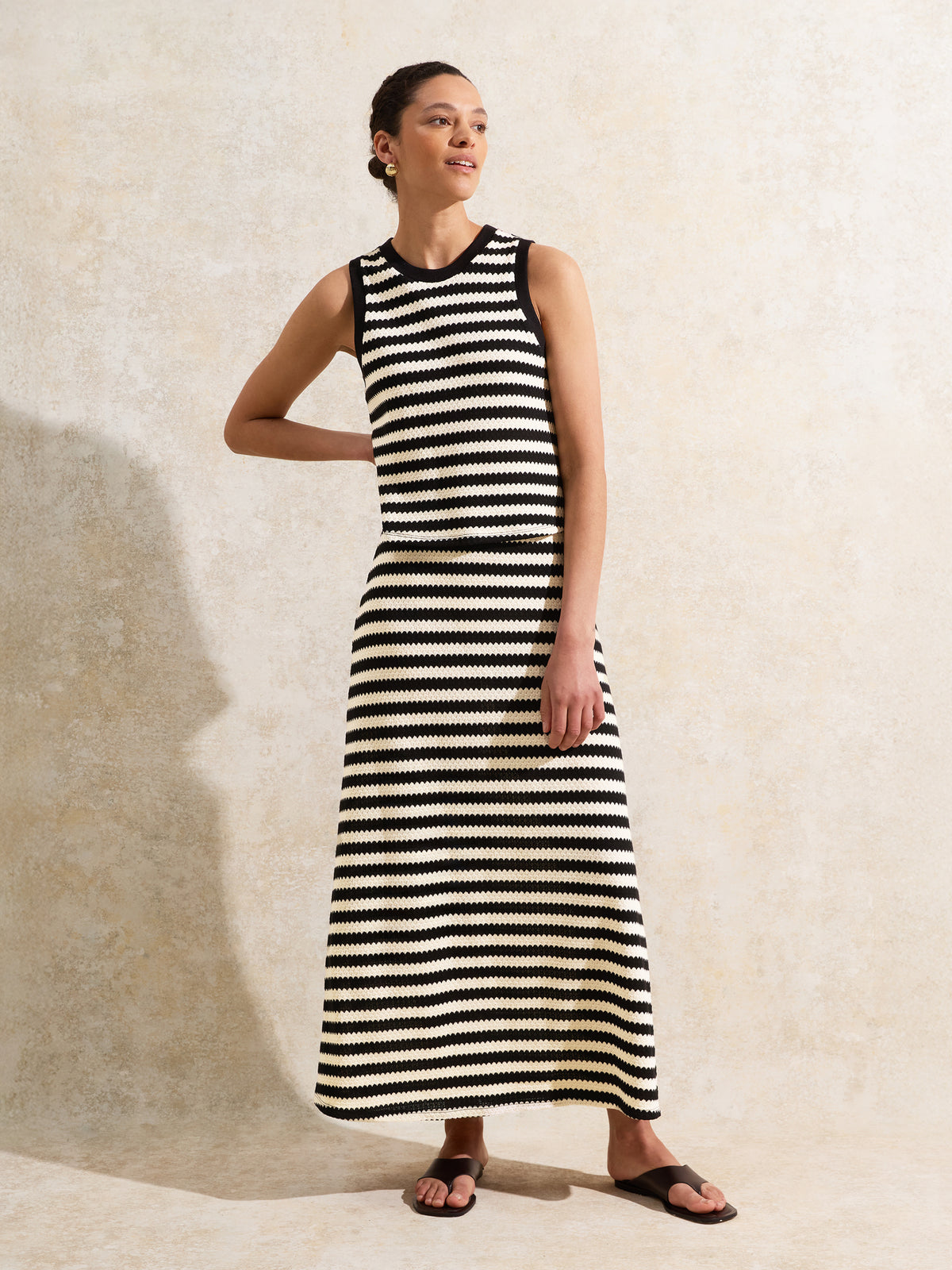 Petite Mono Chevron-Stripe Knitted Midaxi Skirt