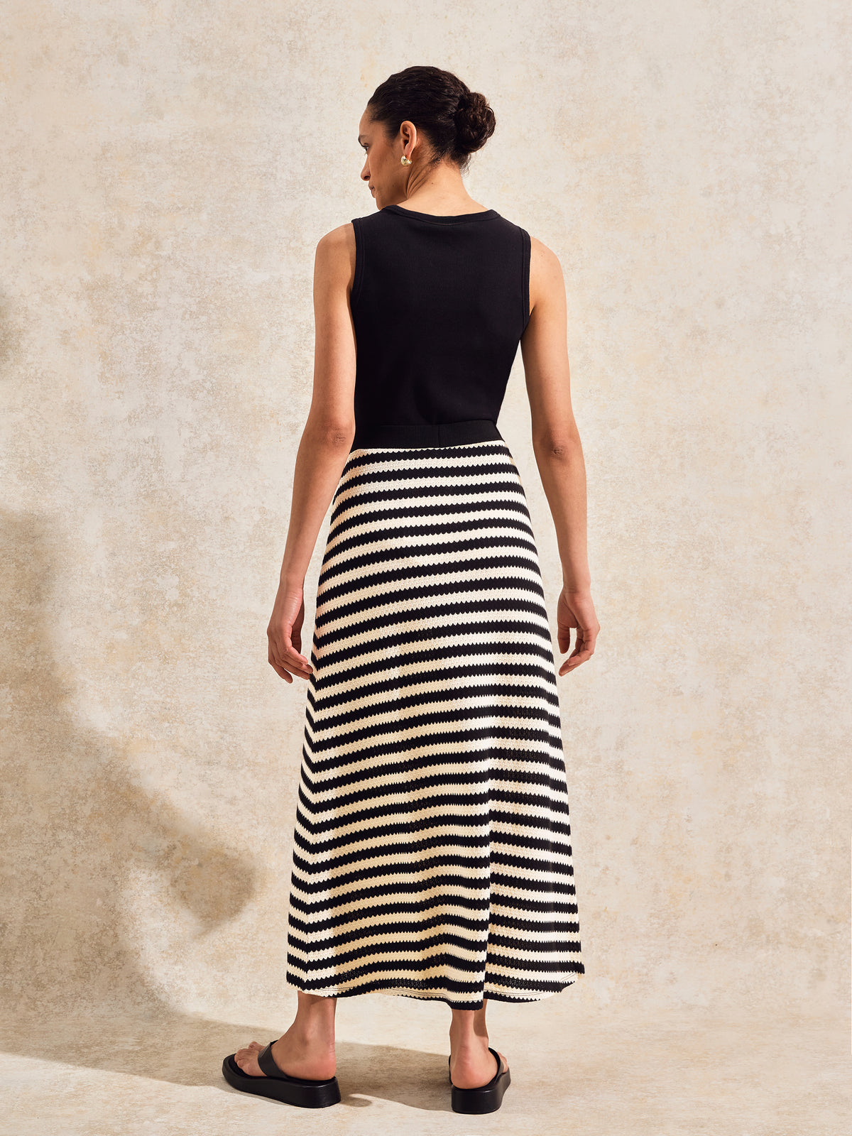 Petite Mono Chevron-Stripe Knitted Midaxi Skirt