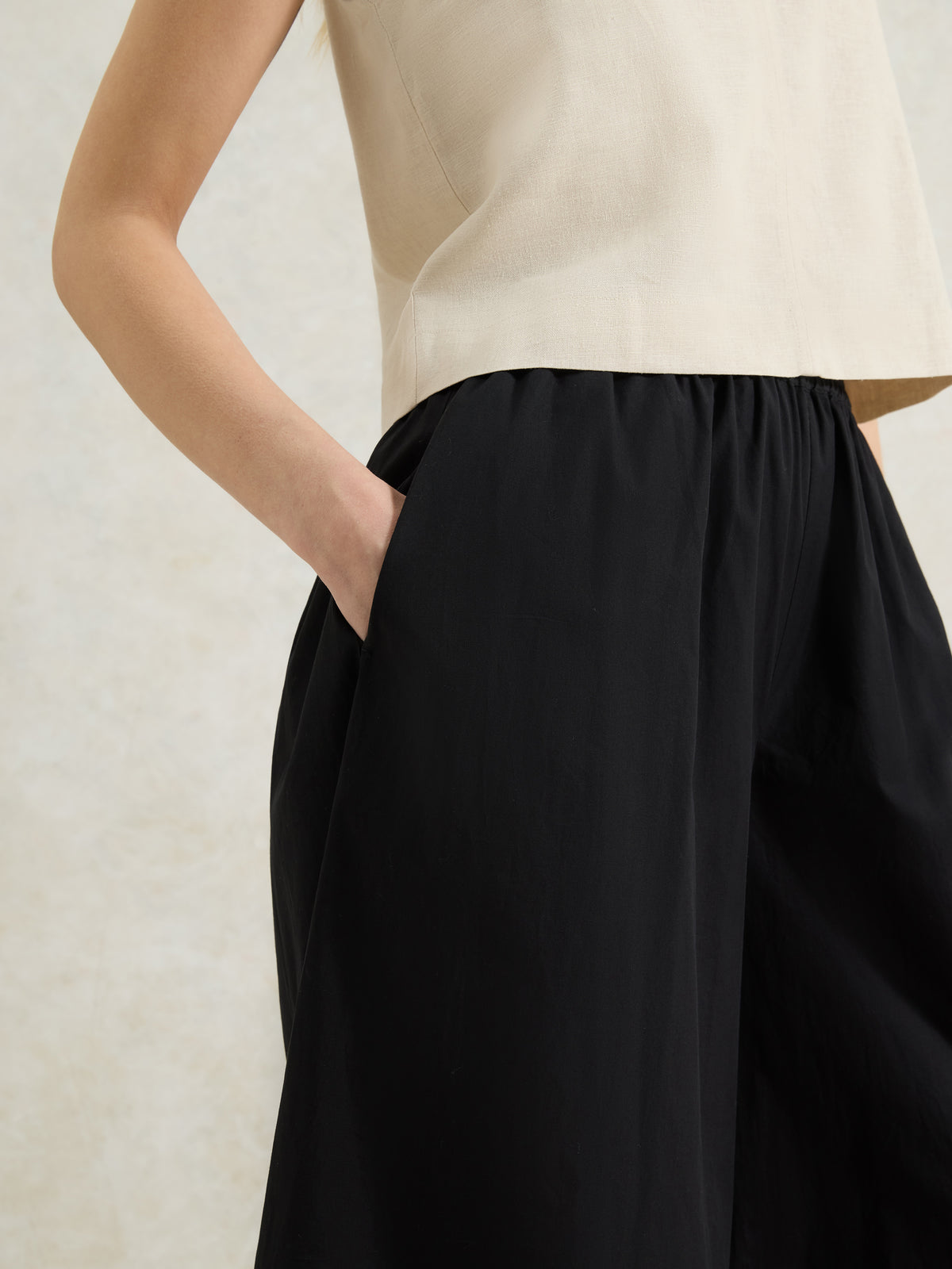 Petite Black Cotton Poplin Culottes