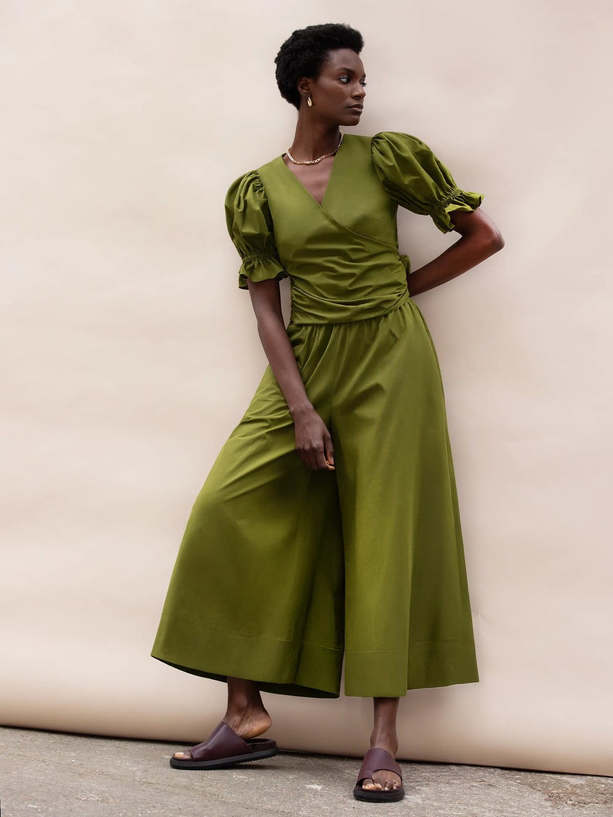 Khaki Cotton Poplin Culottes