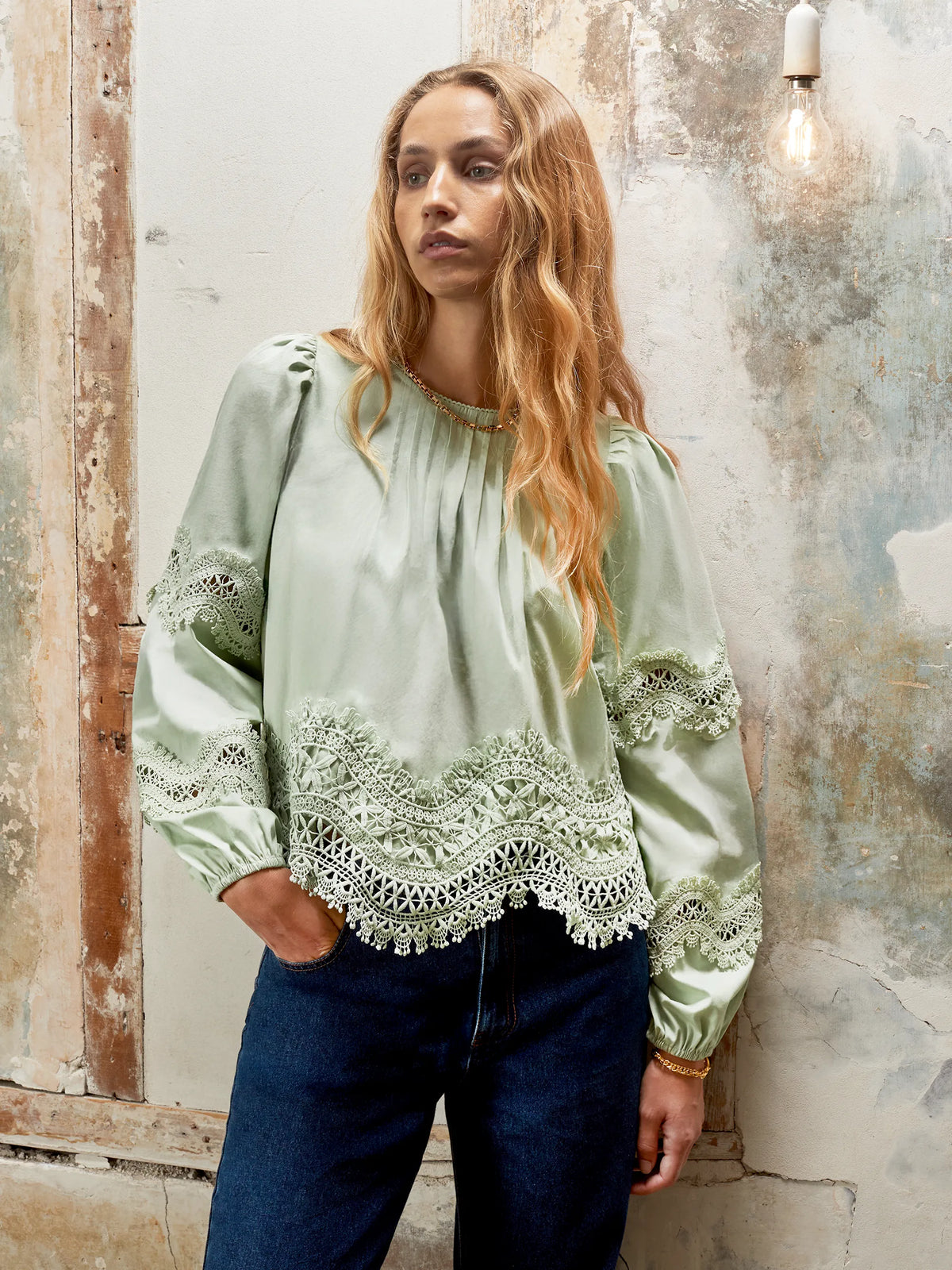 Lace-Panelled Cotton Blouse